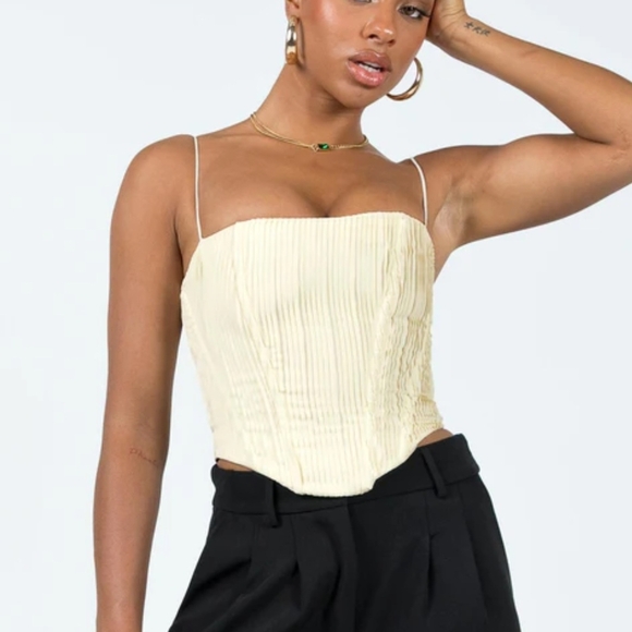 Princess Polly Cream Ribbed Bustier Bodysuit - Picture 2 of 8